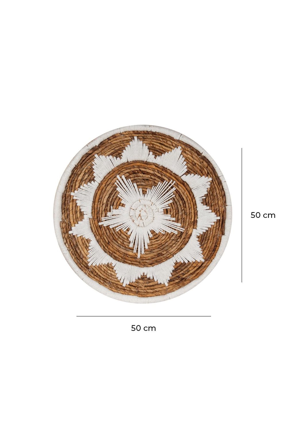 Bohem Hasır Yuvarlak Duvar Dekoru Bambu ve Makrome İle Yapılan Duvar Süsü 50 cm x 50 cm