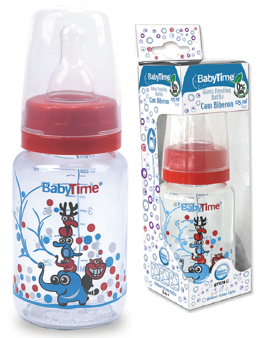 Baby Time Silikon Kiraz Uçlu Klasik Cam Biberon - 150ml