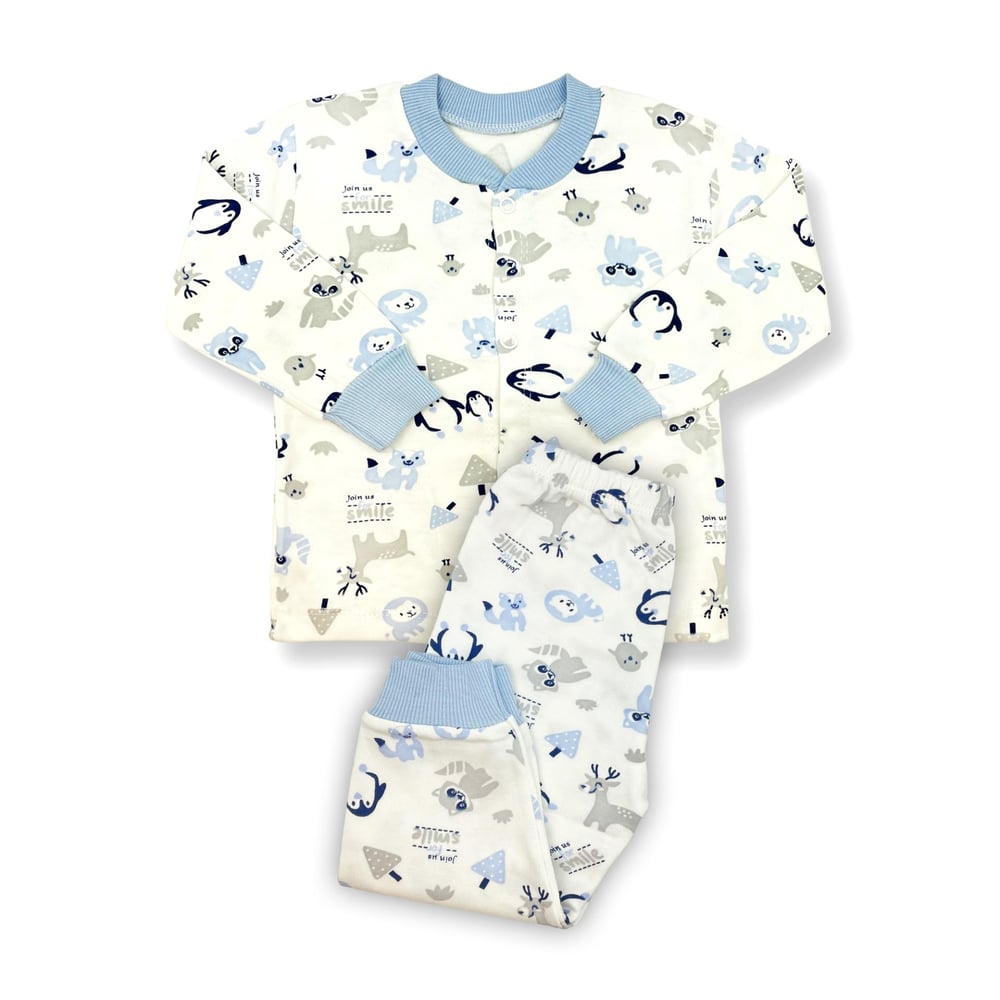 Sema Baby Happy Animals Bebek Pijama Takımı Mavi 0-3 Ay