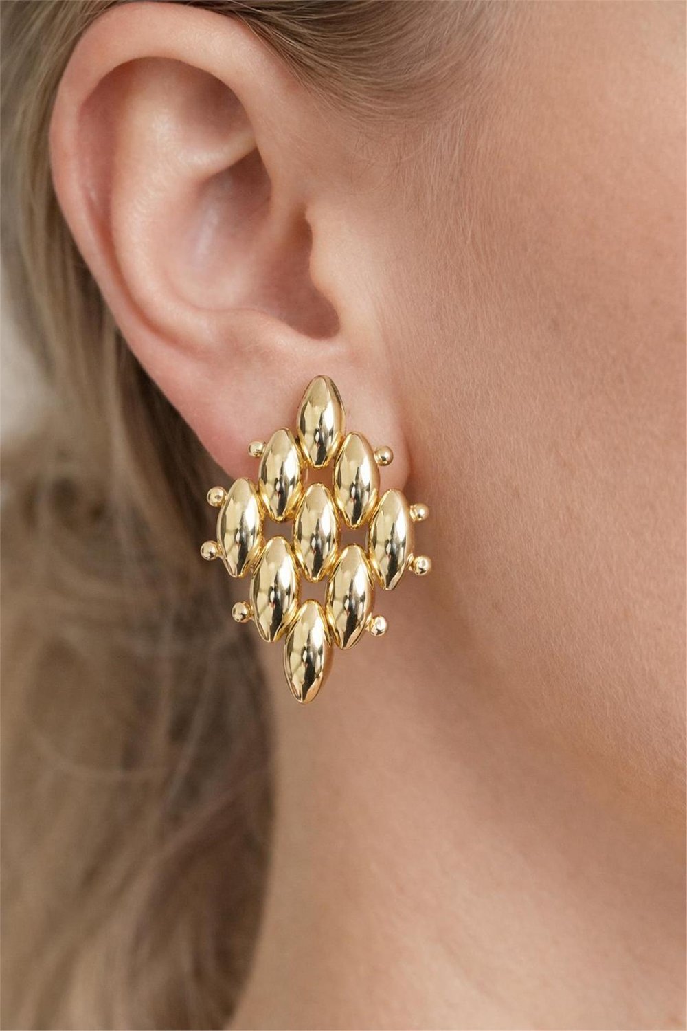 14 Ayar Gold Baklava Dilimi  Model Küpe 