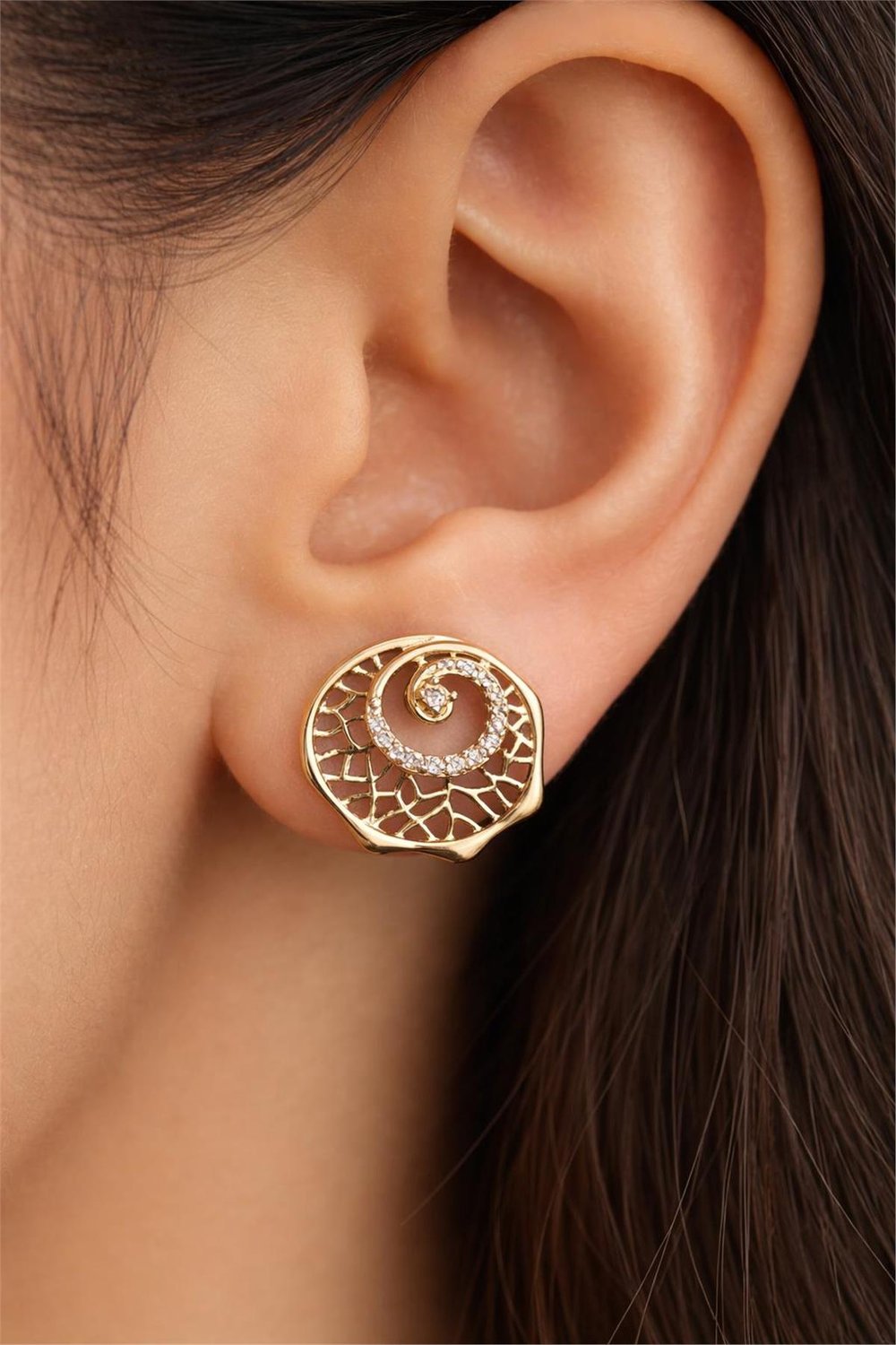 14 Ayar Gold Zirkon Taş Ruhum Model Küpe 