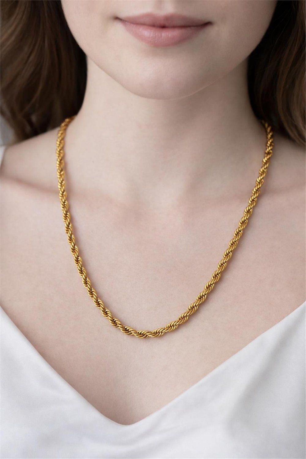 Çelik 50 Cm Gold Burgu Zincir Model Kolye 