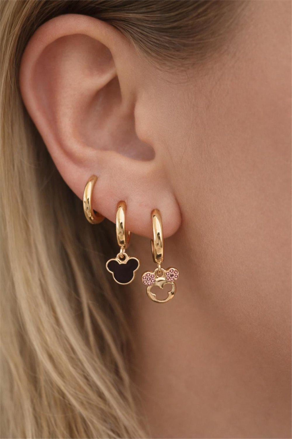 Gold Mickey Model 3 Lü Küpe 