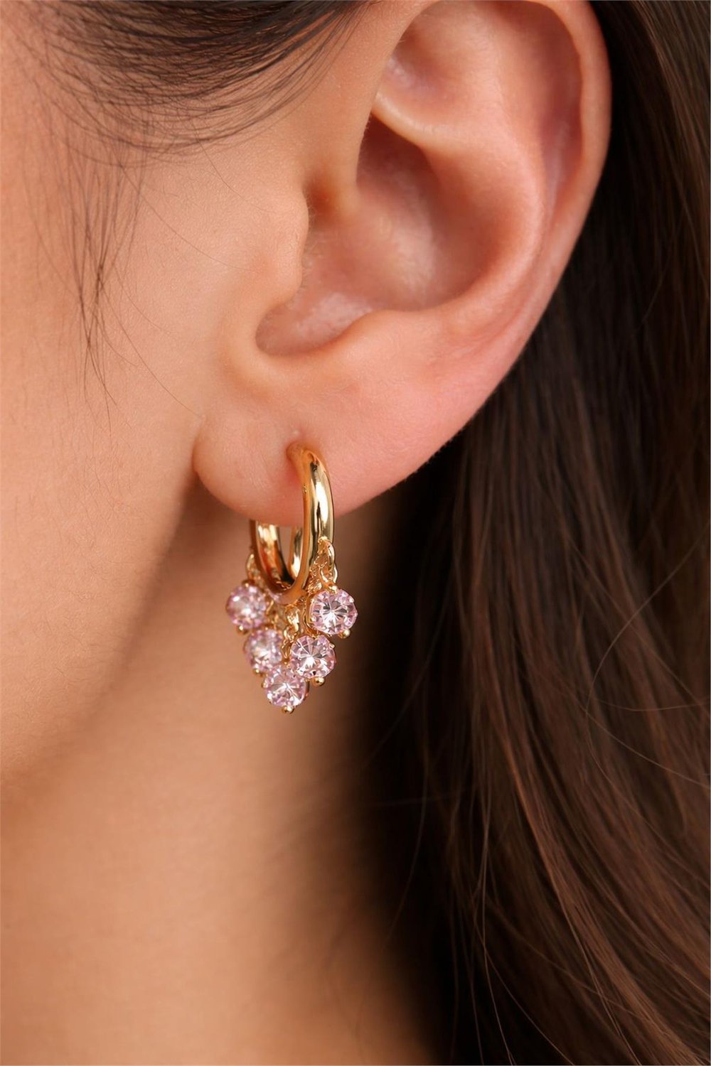 Gold Pembe Taş Halka Küpe 
