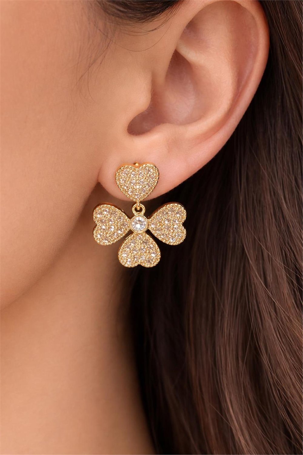 Gold Yonca Küpe 