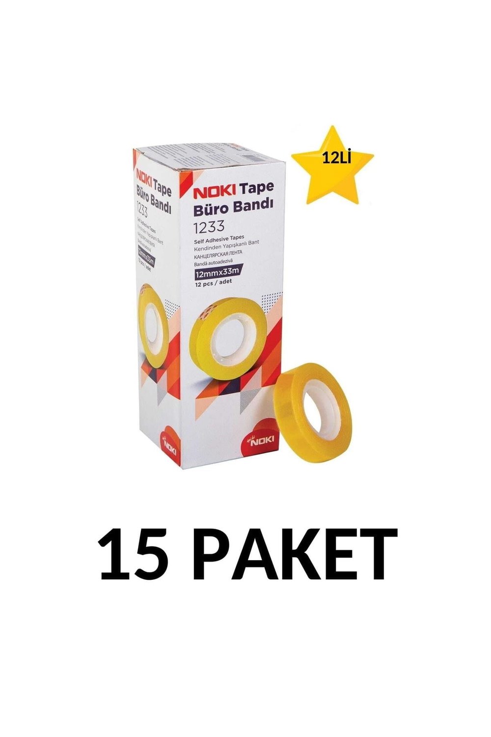 15 Paket (180 Adet) 12mmx33m Şeffaf Büro Bandı Para Bandı