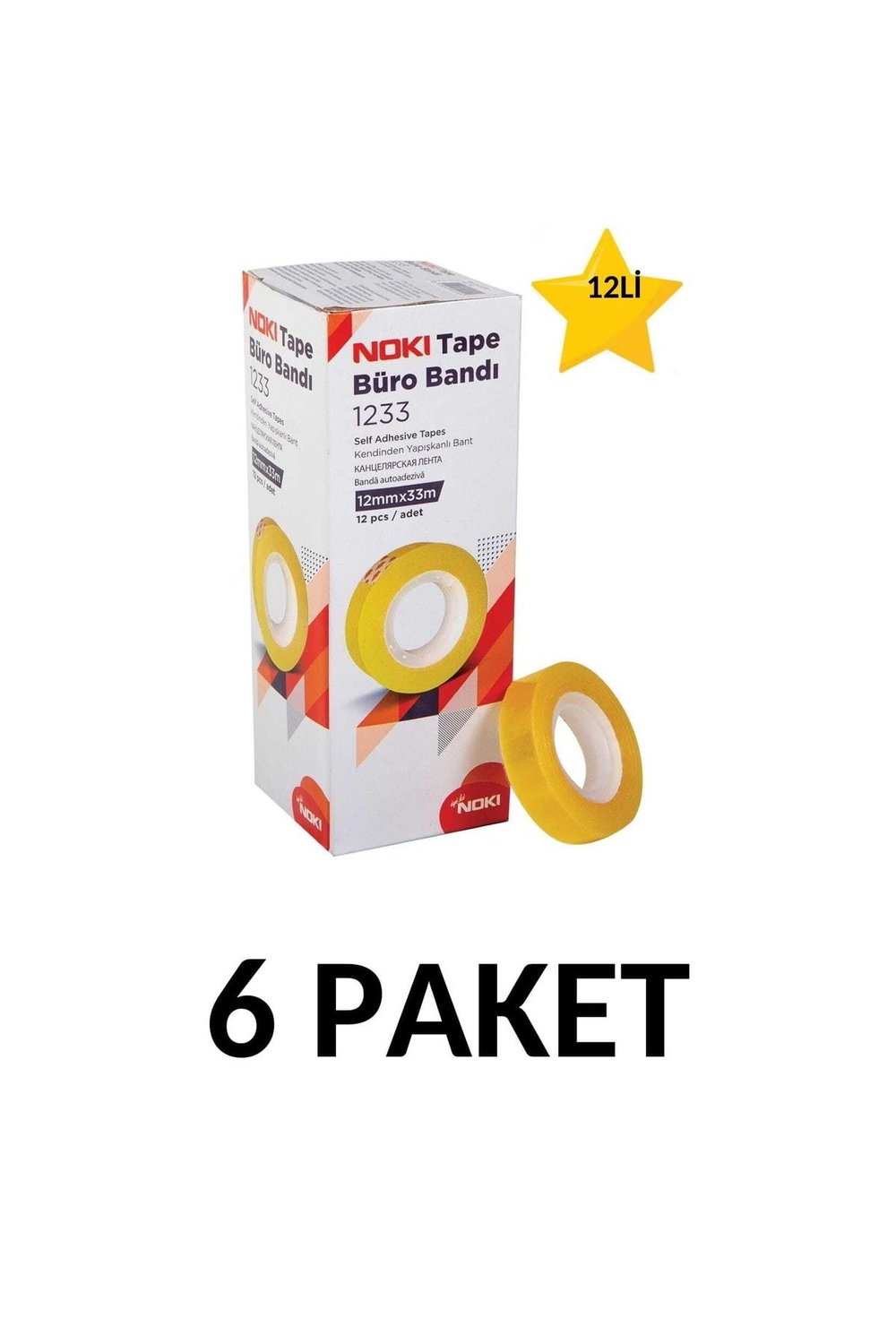 6 Paket (72 Adet) 12mmx33m Şeffaf Büro Bandı Para Bandı
