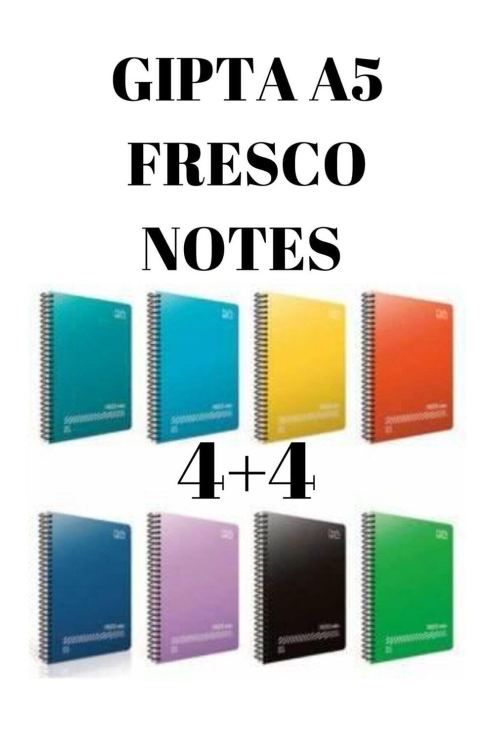 (a5) 72 Yaprak Fresco 4 Kareli + 4 Çizgili Spirallı Plastik Kapaklı Defter