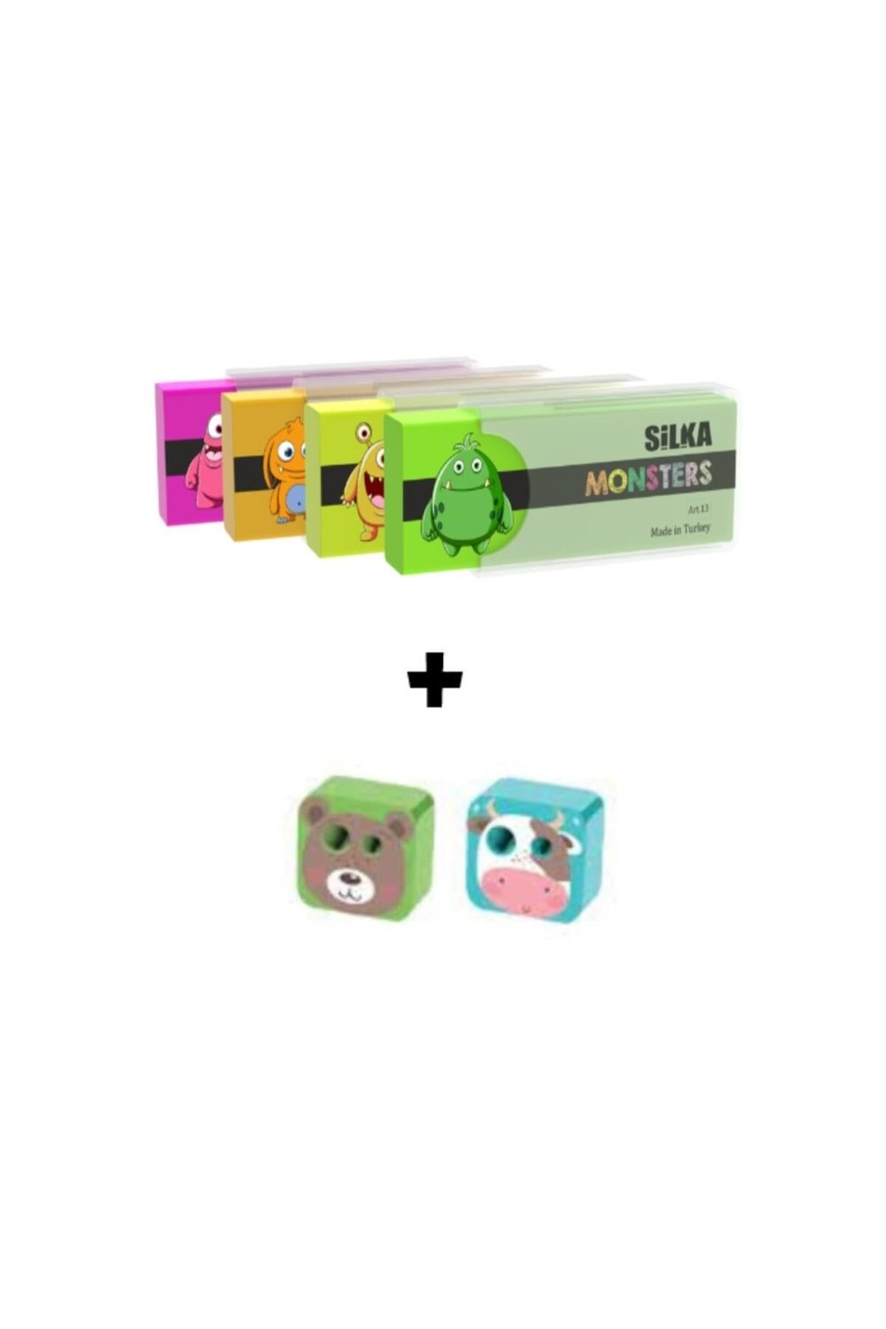 ART.13 MONSTERS 4 ADET SİLGİ VE CUBİE 2 ADET KALEMTRAŞ SETİ (ERKEK ÖĞRENCİ)