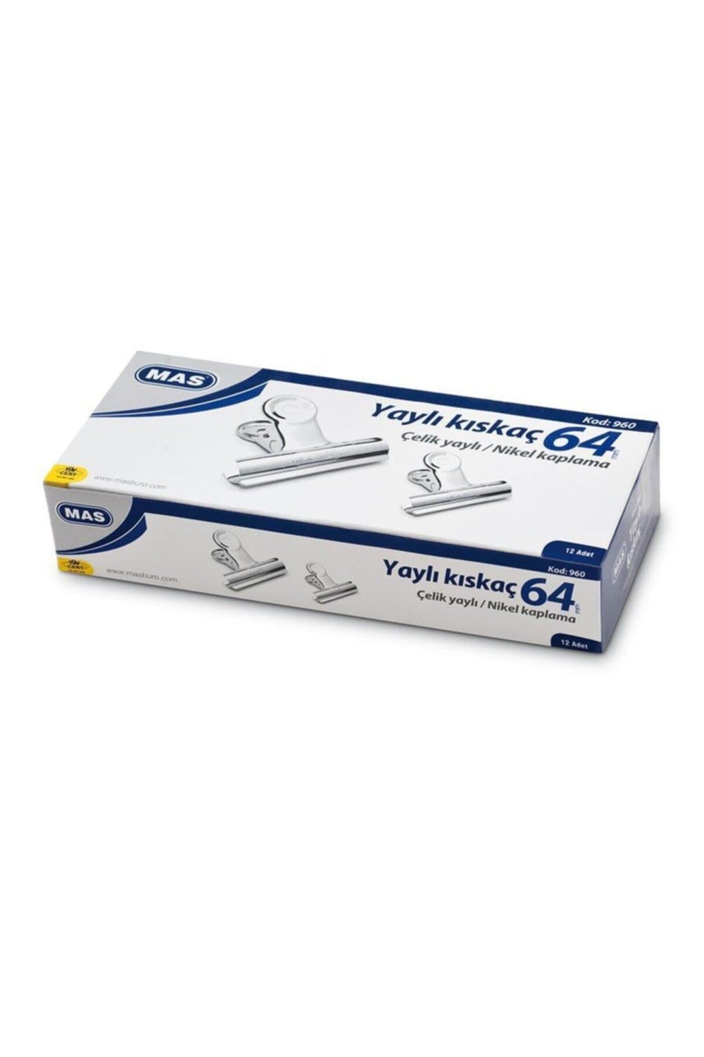 Beyaz 960 Metal Yaylı Kıskaç 64 mm 1 Paket 12 Adet