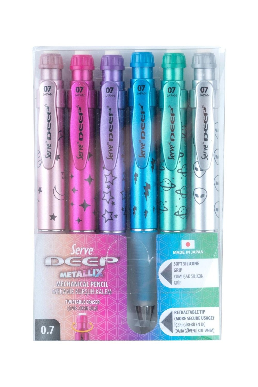 Deep 0.7 Mm Mekanik Kurşun Kalem Metalik Uzay Temalı 6'lı Set