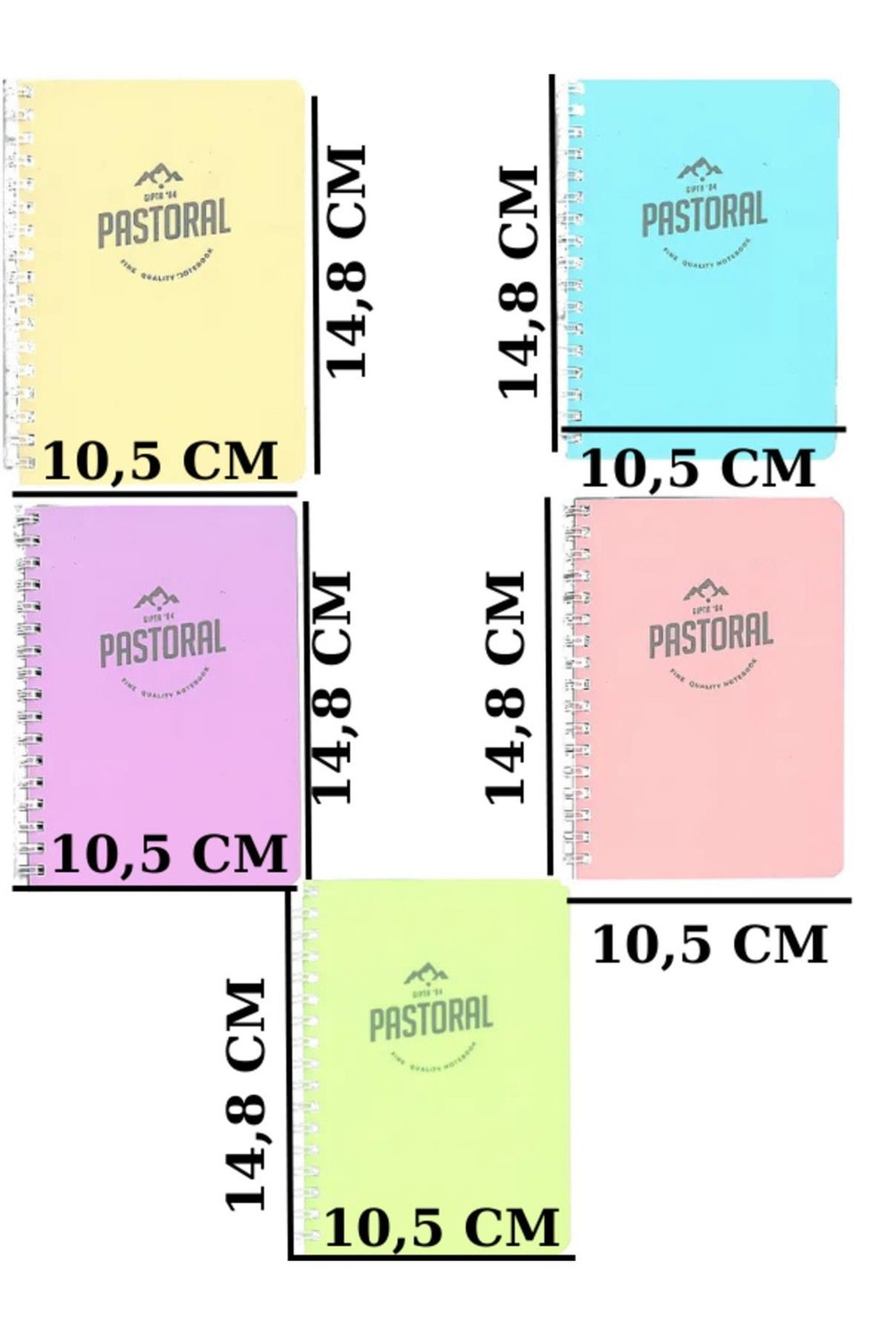 GIPTA PASTORAL PLASTİK KAPAK SPİRALLİ NOT DEFTERİ A6 KARELİ 80 YP. 5 RENK SET