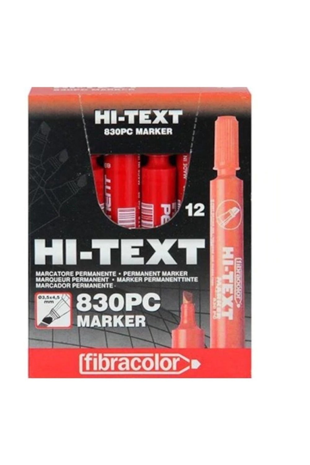Hı-text 830pc Permanent Kalem Kırmızı Kesik Uç 12'li Kutu