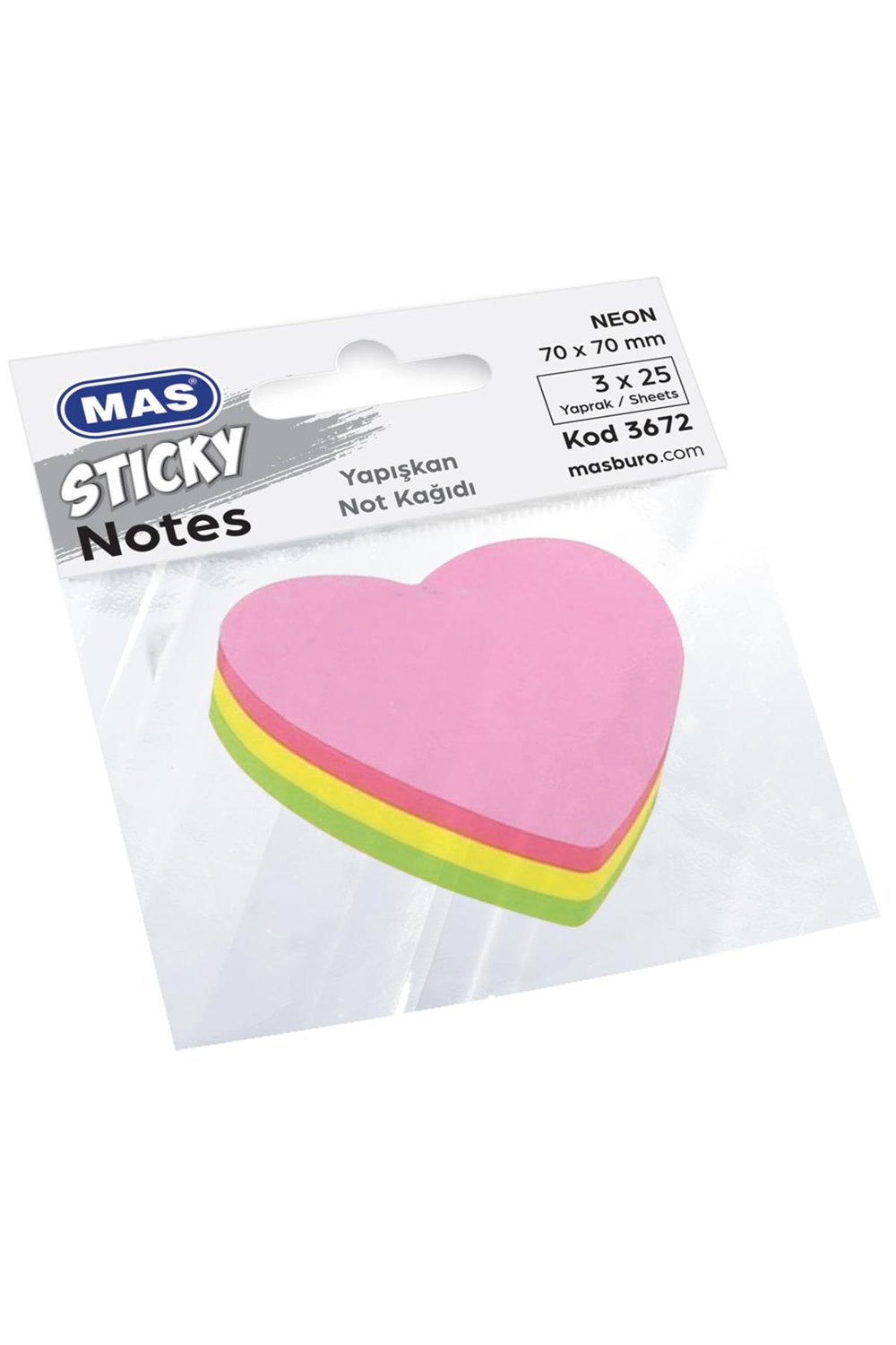 Marka: Mas 3672 Yapışkanlı Kalp Şekilli Not Kağıdı 70x70 75 Sf.neon Renk