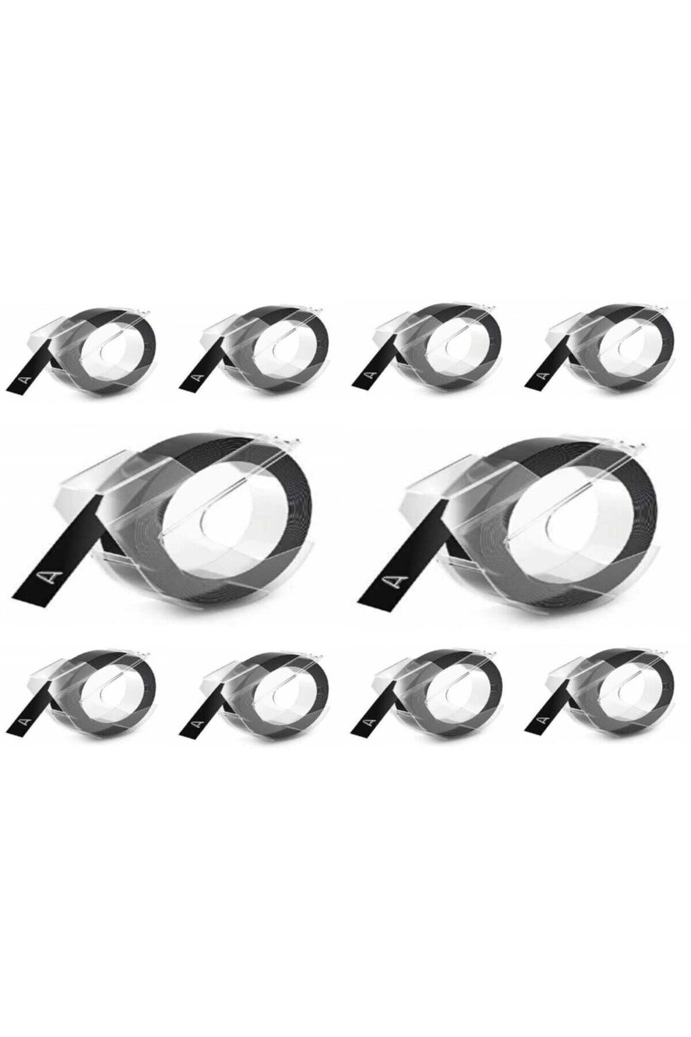 Mekanik Etiketleme Makinesi Yedek Kabartma Şerit 9mm X 3mt Siyah (10 Lu Paket) S0898130