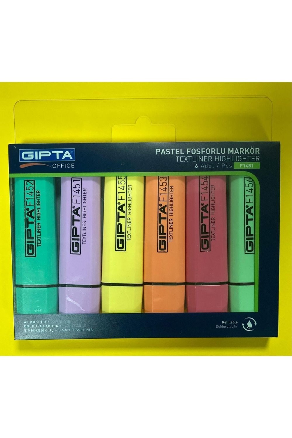 Pastel Renkler Fosforlu Işaretleme Kalemi 6 Renk Set