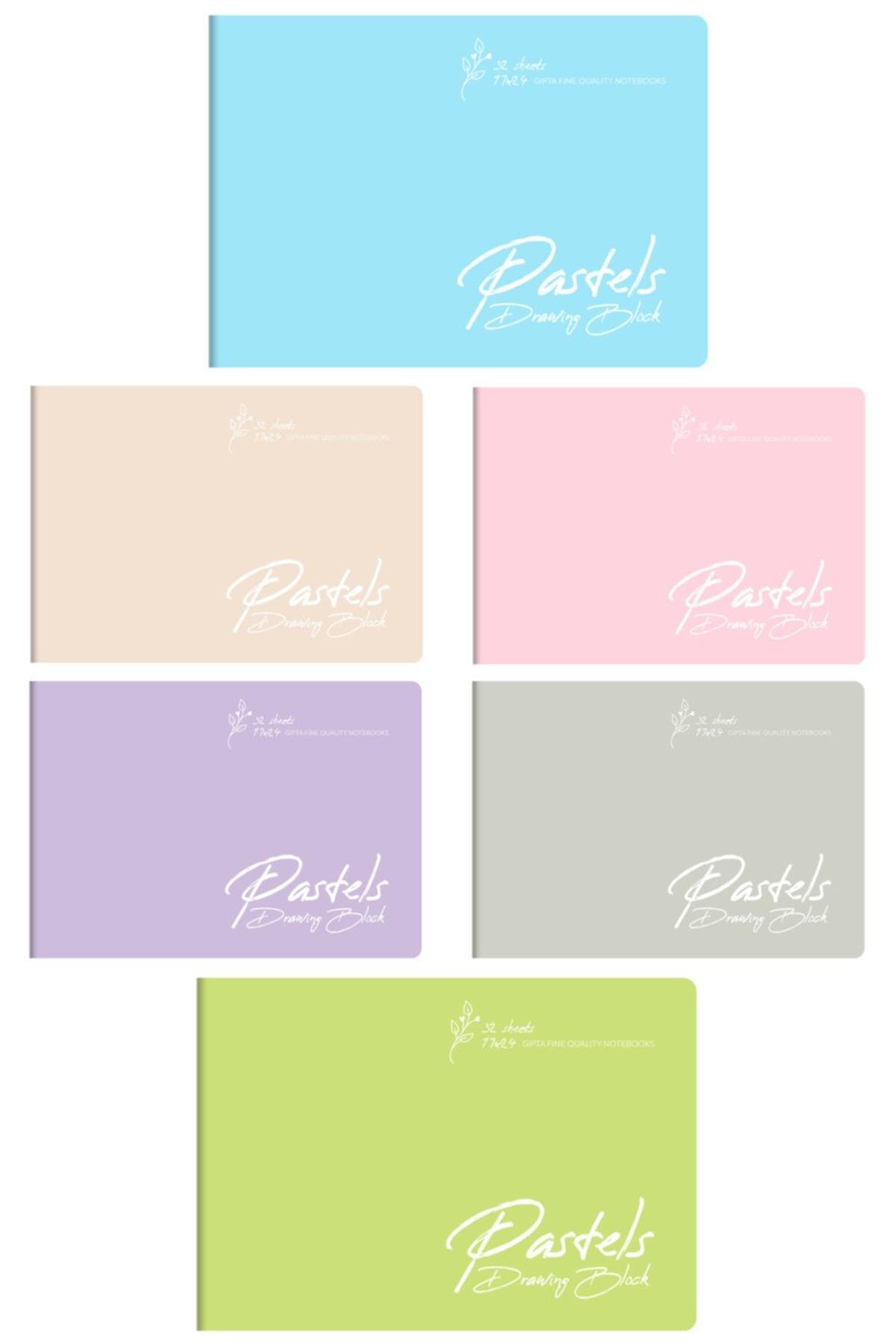 Pastels Tel Dikişli Pp (PLASTİK) Kapak 32 Yaprak Resim Defteri Seti 25x35 Cm (6'LI)