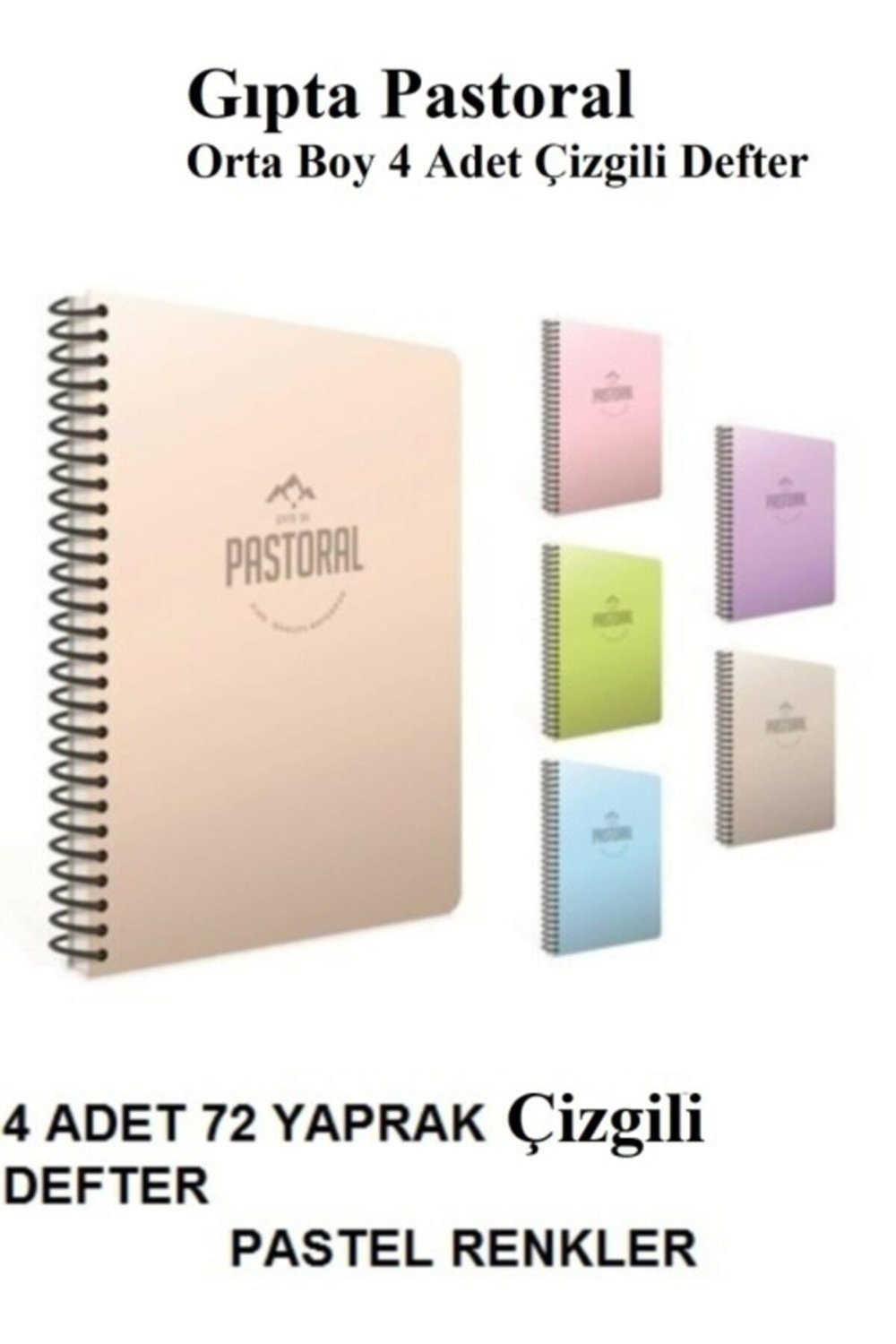 Pastoral 4 Adet 72 Yaprak Çizgili Orta Boy Defter