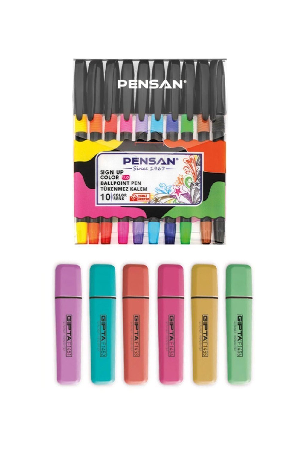 Sign Up Renkli Tükenmez Kalem 1.0 mm 10 Renk - Gıpta Fosforlu Kalem Pastel Renkler 6 Renk