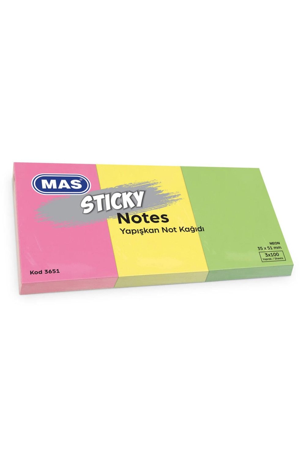 Yapışkanlı Not Kağıdı 35x51 Neon 100 3 Renk Blok 3651