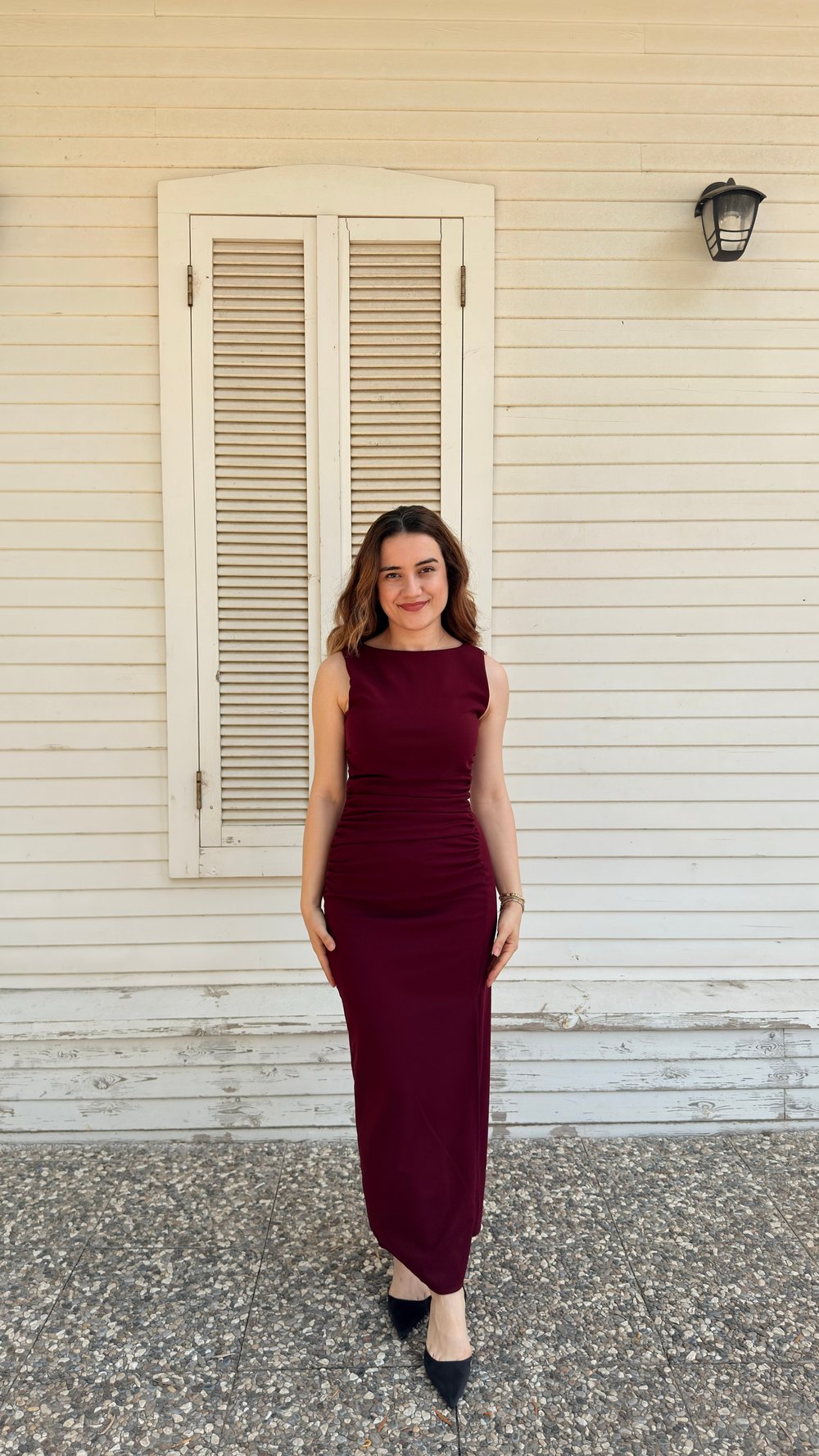 Drape Yırtmaçlı Elbise Bordo