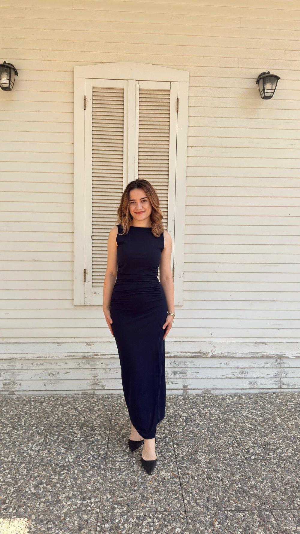 Drape Yırtmaçlı Elbise Lacivert