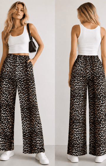 Leopar Desenli Viskon Pantolon