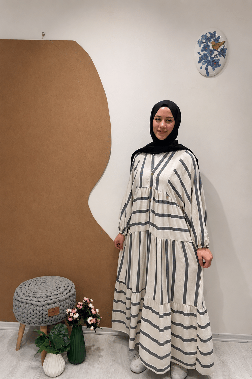 GRİ ÇİZGİLİ KETEN KATLEYA Taş