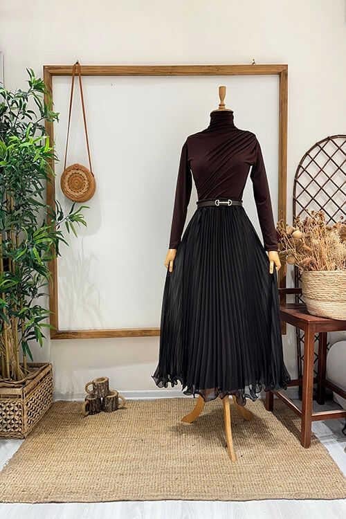 HEVİN ŞİFON ETEK Kahve