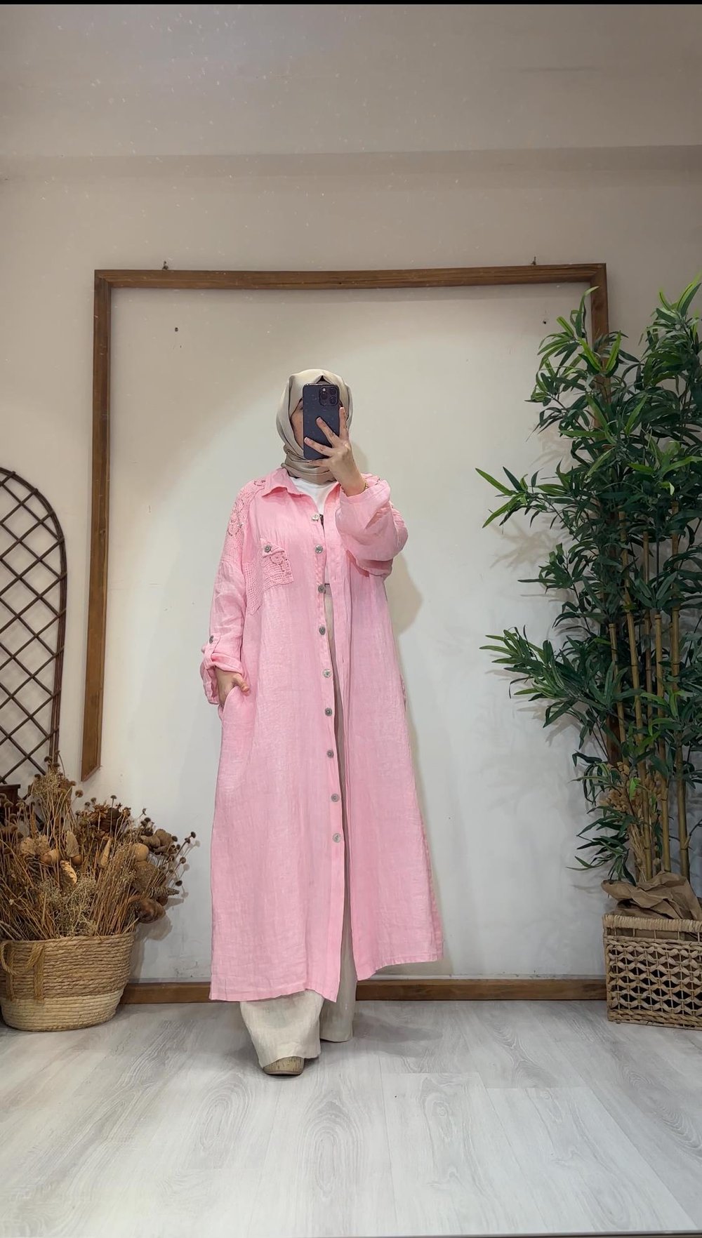 İTHAL KETEN FİLE PAYETLİ TUNİK Pembe