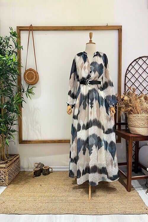 KEMERLİ ŞİFON ELBİSE