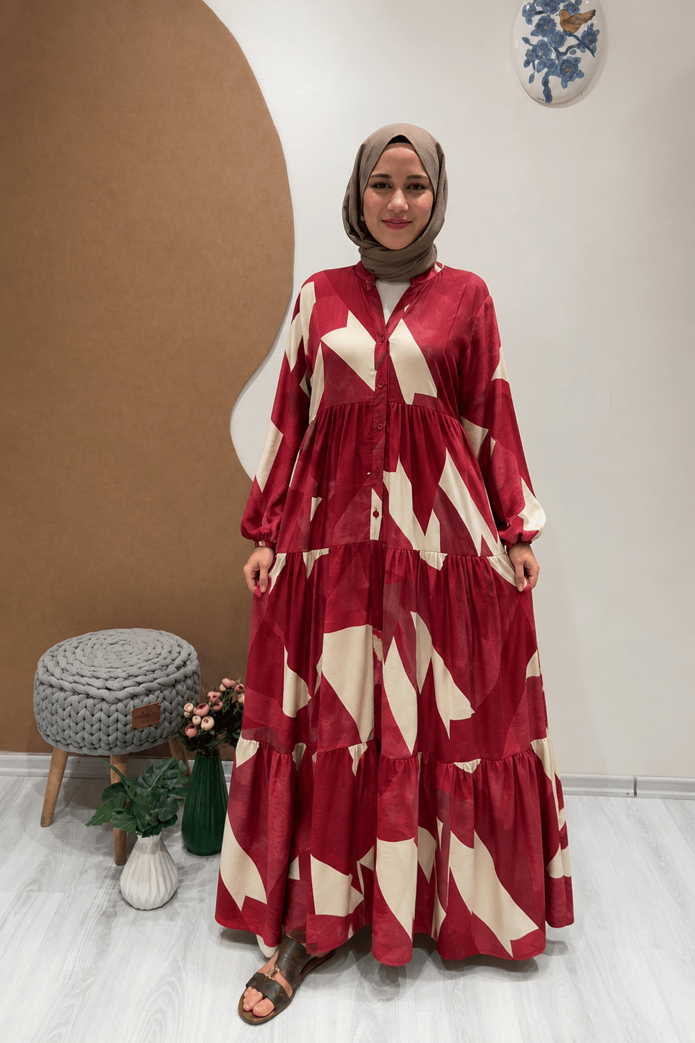 KIRMIZI VİSKON ELBİSE