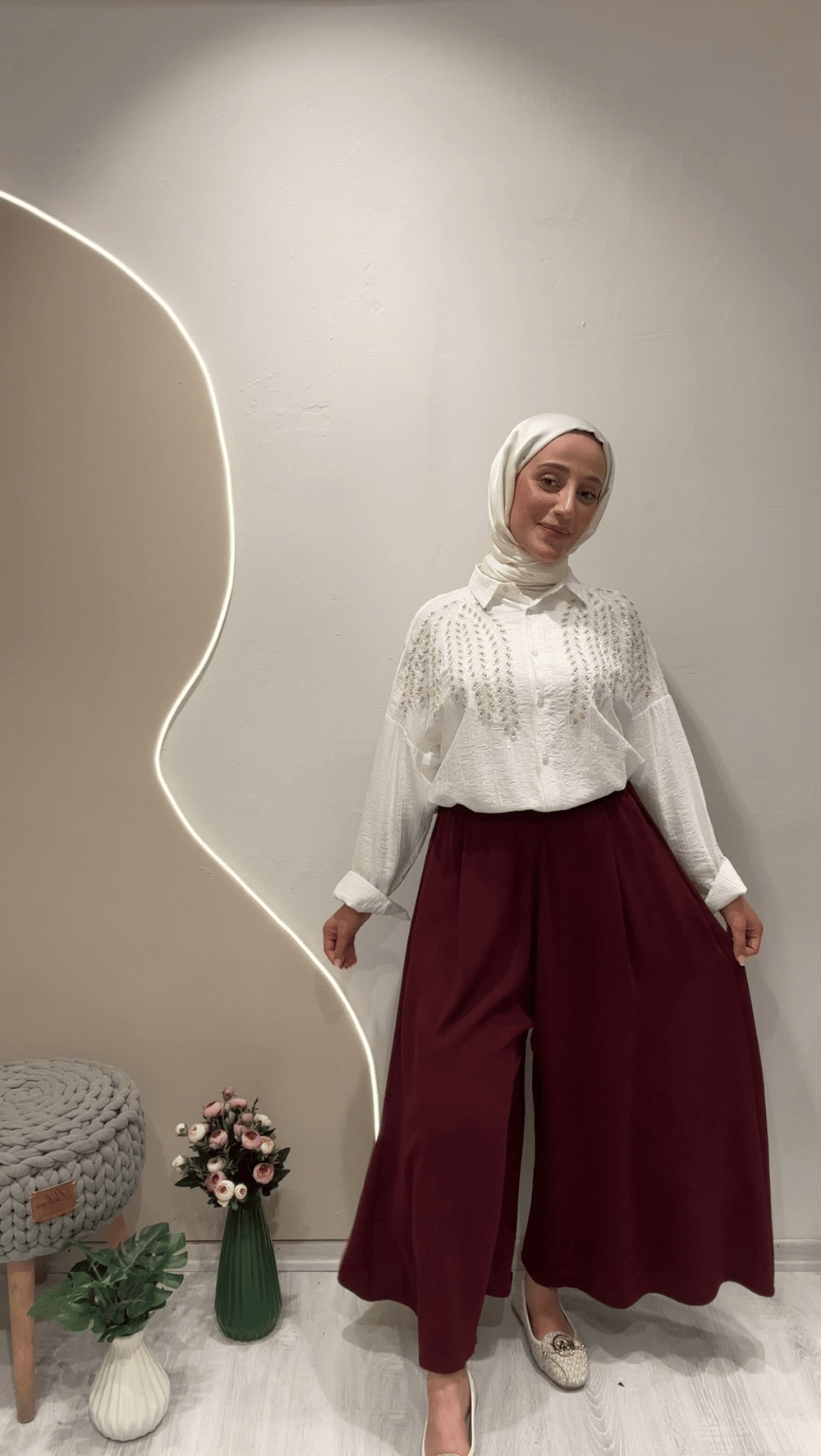 KREP PANTOLON ETEK Bordo