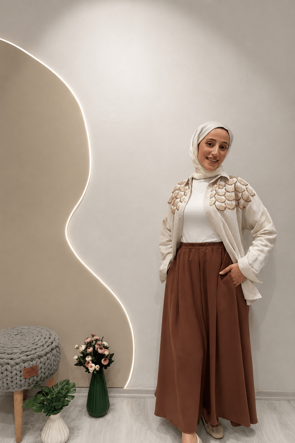 KREP PANTOLON ETEK Camell