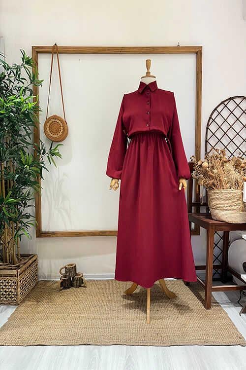 PELERİNLİ ELBİSE Bordo