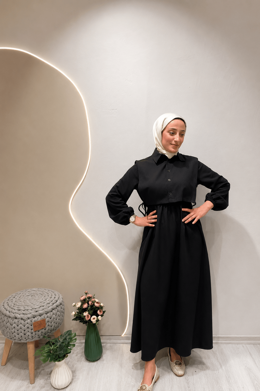 PELERİNLİ ELBİSE Siyah