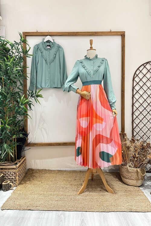 Renkli Geometrik Pilise Etek