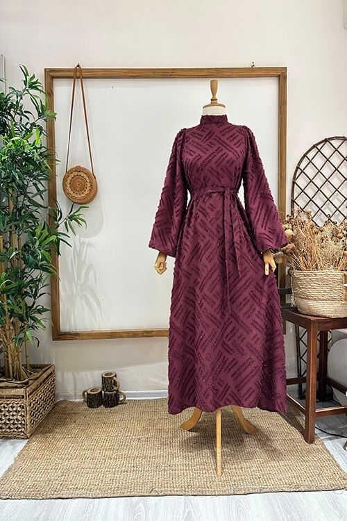 SİMLİ PÜSKÜLLÜ ABİYE Bordo