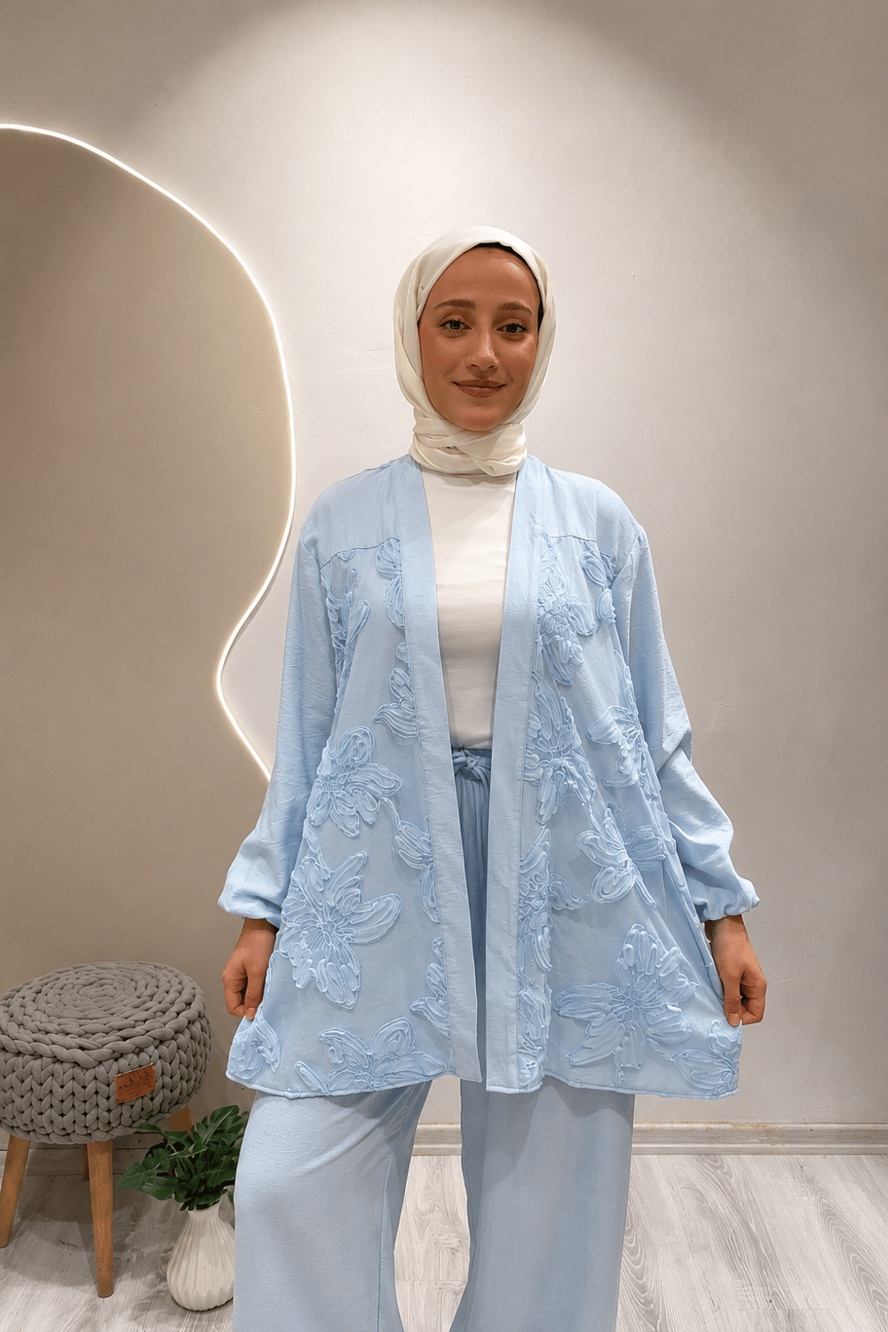 SİMLİ TÜL KİMONO Mavi