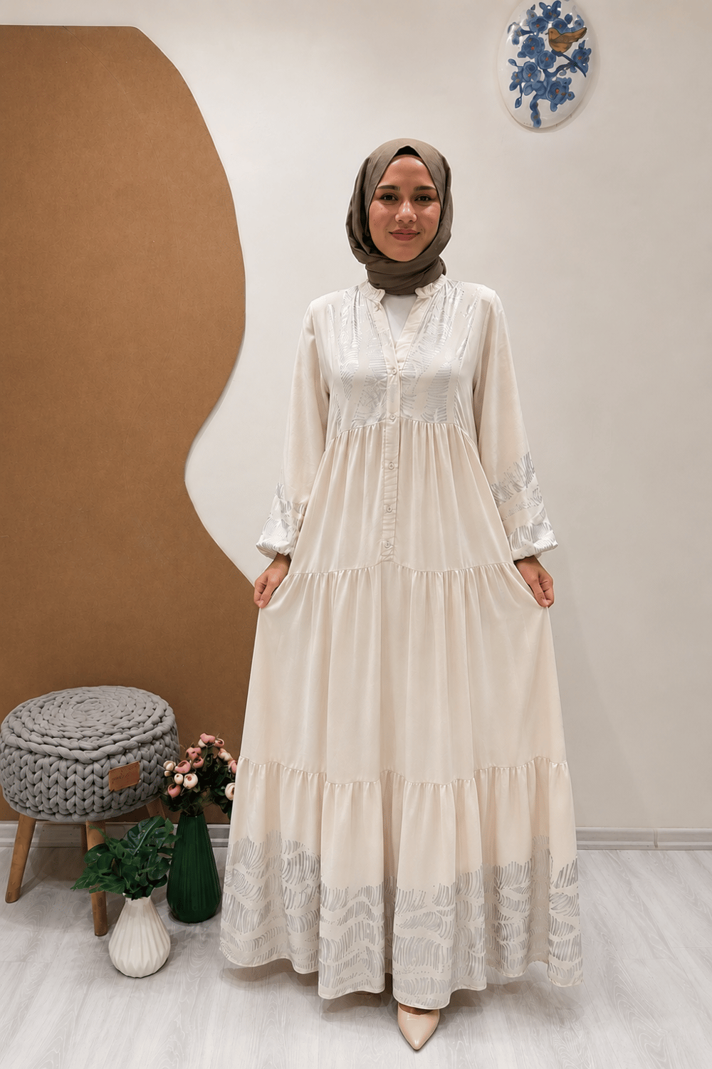 ZEBRA YALDIZLI VİSKON ELBİSE Gümüş
