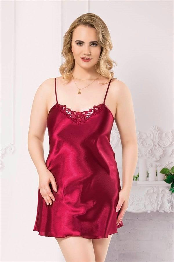 Arias Closet Büyük Beden Bordo Kısa Saten Gecelik