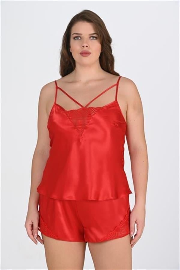 Arias Closet Büyük Beden Kırmızı Şort Takımı 1076
