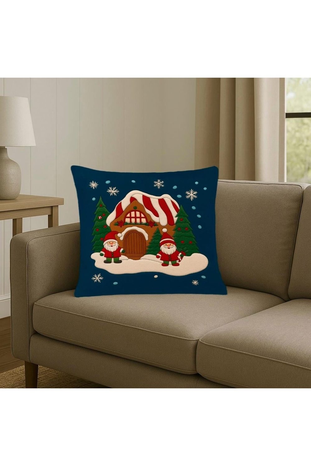 Dijital Baskılı Christmas Noel Babalı Dekoratif Kırlent Kılıfı