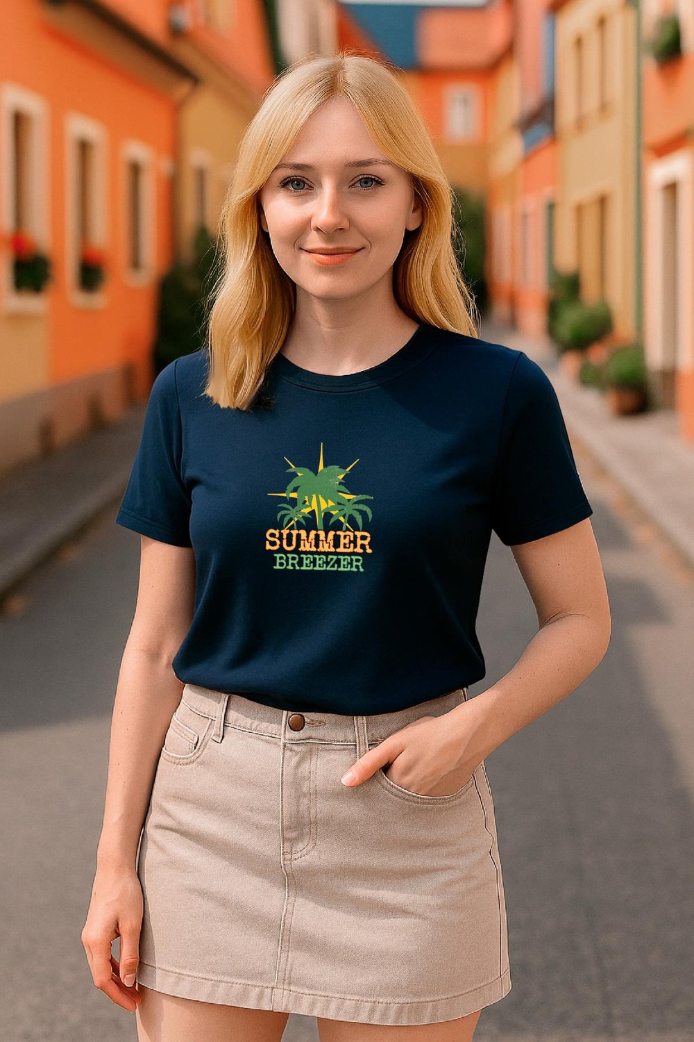 Kadın Tişört Summer Breeze Yazılı Palmiye Baskılı Relaxed Fit – HUBERY