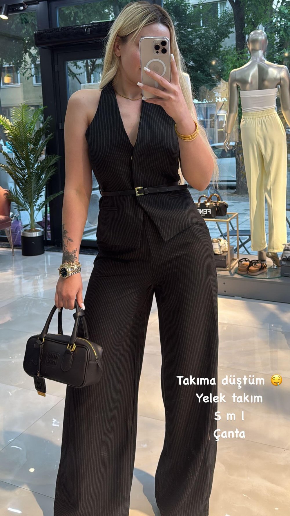 Çizgili kemerli perry yelek takım