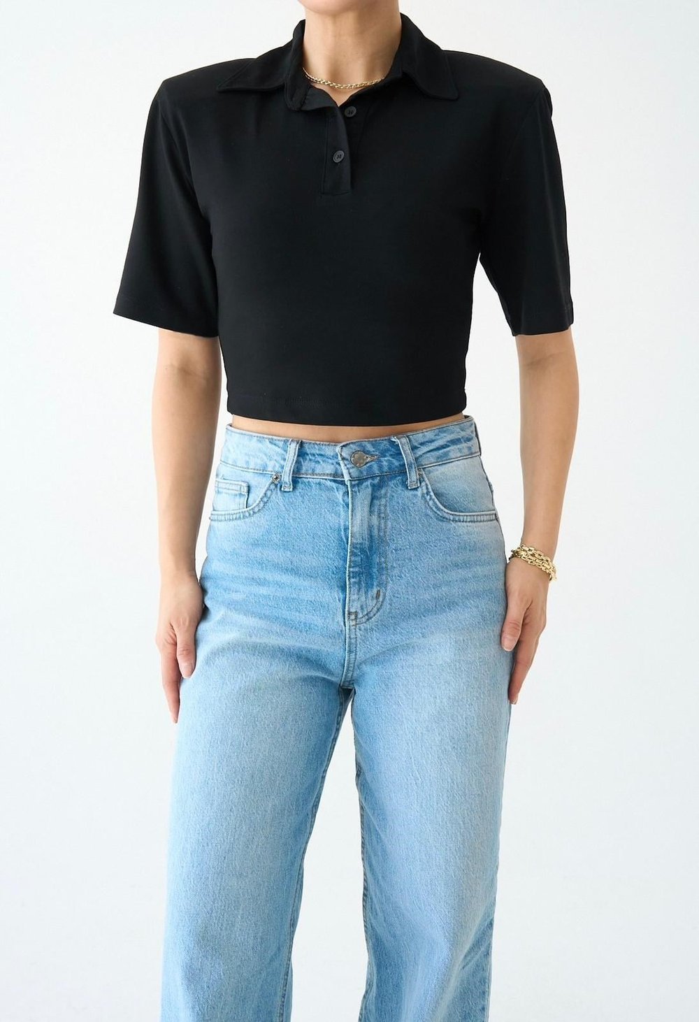 Polo Yaka Vatkalı Basic T-Shirt