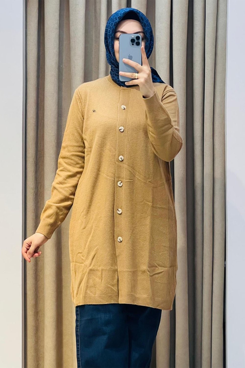 Basic Cashmere Uzun Hırka Camel