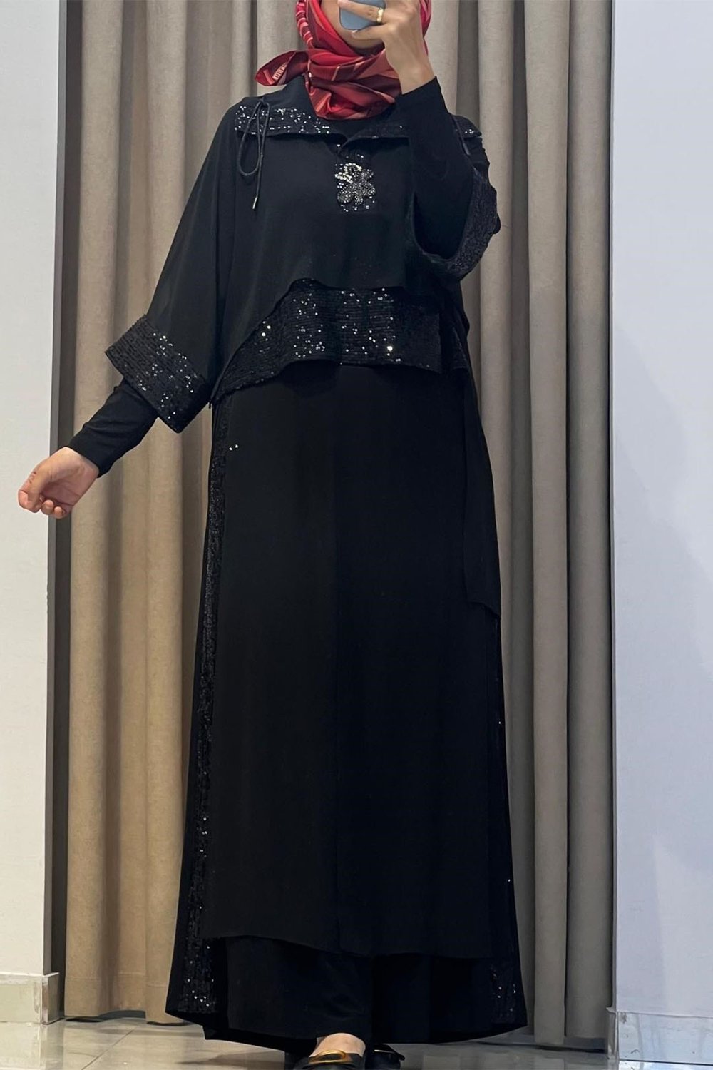 Payetli Taşlı Takım Siyah