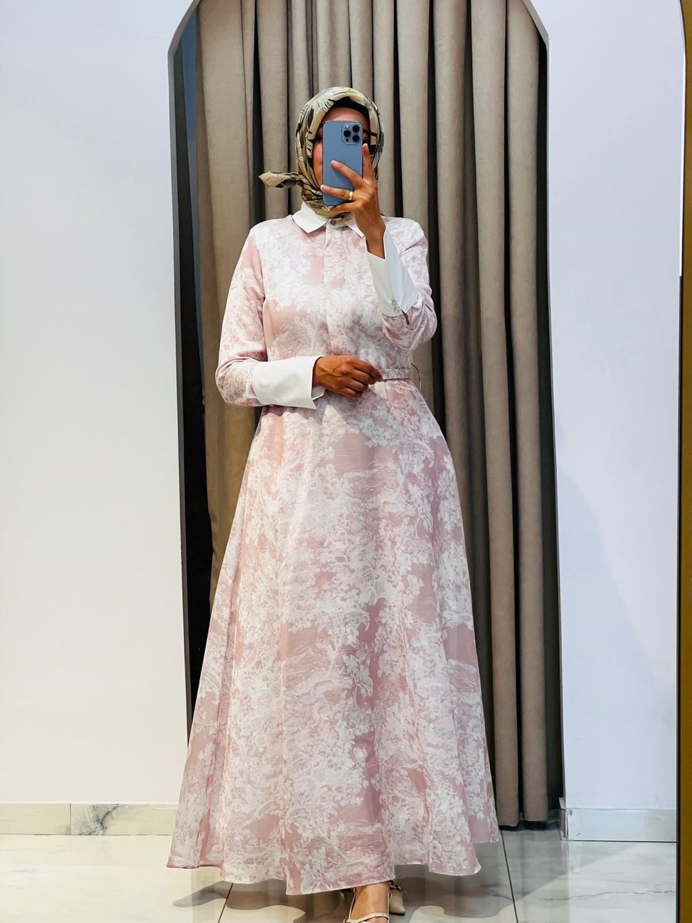 TERZİ DÜKKANI LADY LYOCELL DESENLİ YAKA DETAY ELBİSE PEMBE