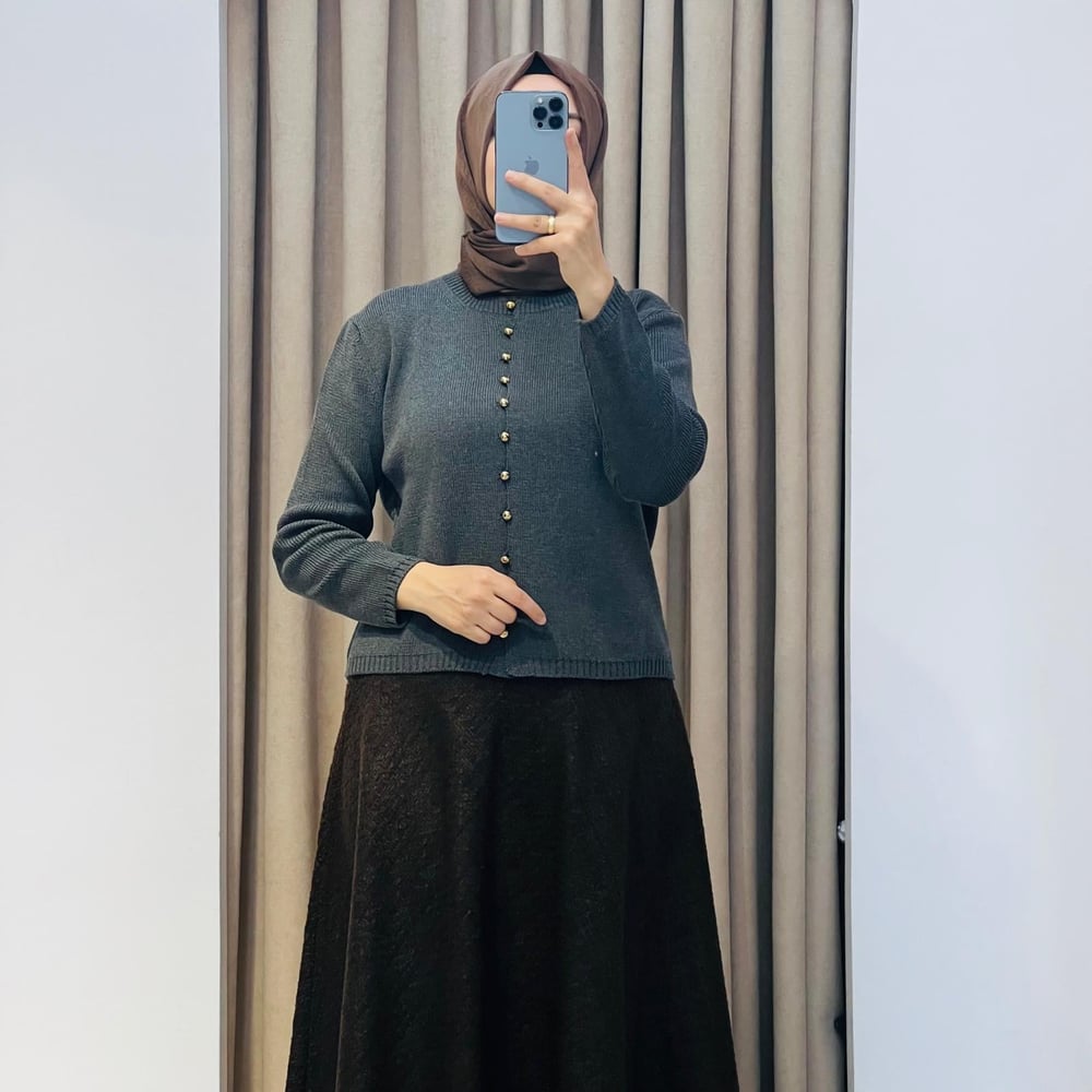 TERZİ DÜKKANI LOREN METAL DÜĞMELİ TRİKO HIRKA GRİ